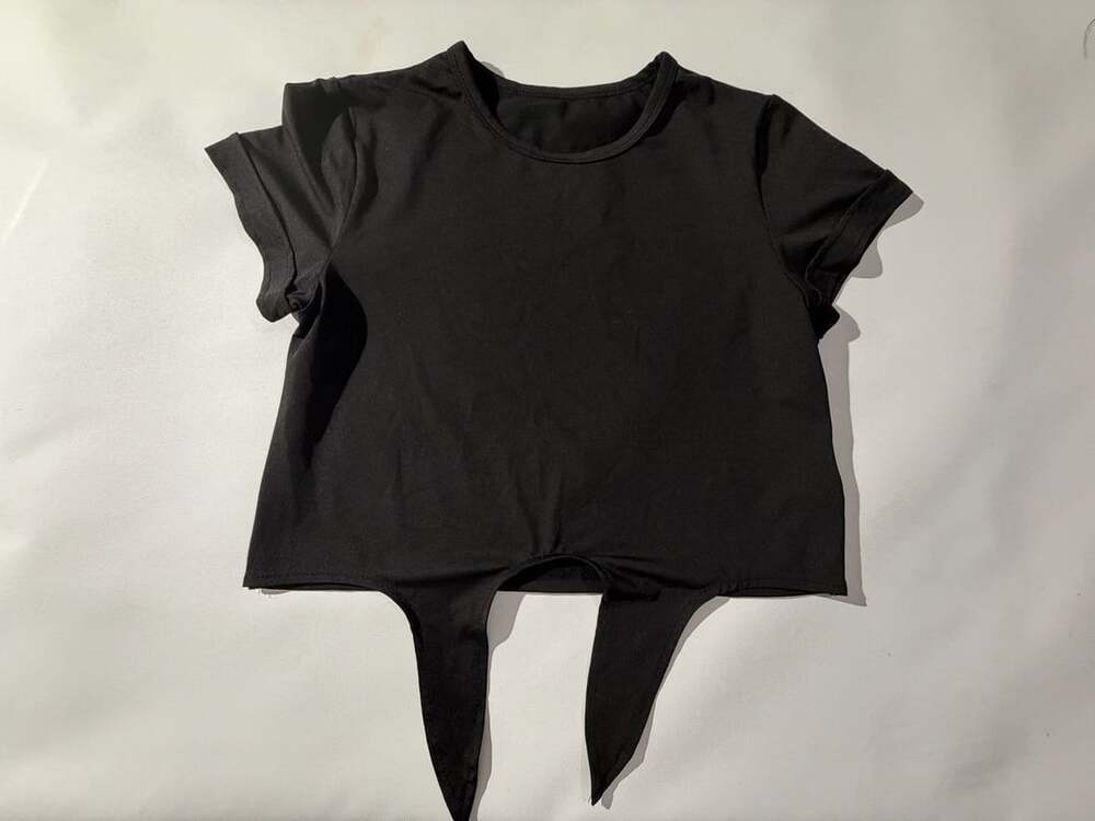 Girls 10Y Black Short Sleeve Cutout Back Crop Top T-Shirt